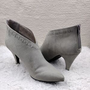 Jaclyn Smith Emma Grey Fabric Upper Pointed-Toe Heel Zip High Heels Bootie Shoe
